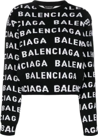 Balenciaga Black Allover Logo Wool Jumper