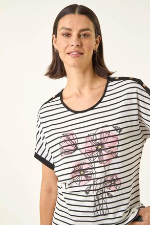 Roman Floral Stripe Print T-Shirt