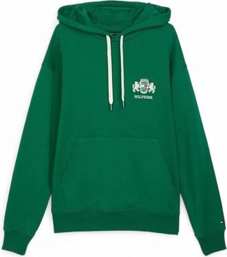 Tommy Hilfiger Logo Embroidery Drawstring Fleece Hoody - Heren - Hoodies - Groen - M - Katoen - Hoodies & sweatvesten