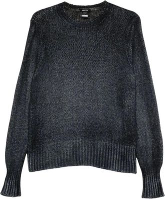 Avant Toi Truien & Vesten, Dames, Blauw, L, Trui met ronde hals en open breisel