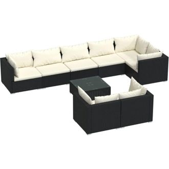 vidaXL Set De Muebles De Jard&iacute;n 9 Pzas Y Cojines Rat&aacute;n Sint&eacute;tico Negro Vidaxl