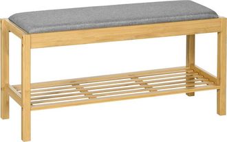 HOMCOM Homcom - banco zapatero de bambú zapatero con asiento tapizado para 3 pares de zapatos con estante de listones para entrada pasillo 90x30x46 cm