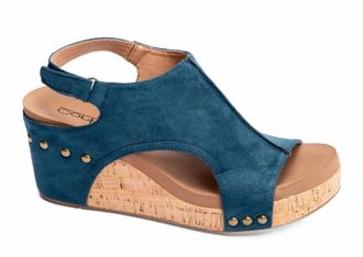 Corkys Footwear Womens Carley Wedge Sandal In Teal Faux Suede