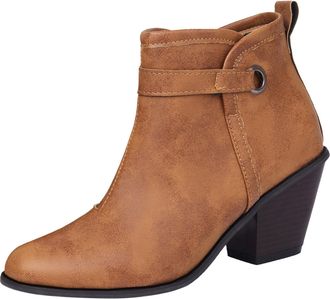 Generic Winter 2025 Autumn Winter Western Style Ankle Boots Pointed Toe High Heel Design Side Zipper Closure Solid Color Fashion Belt Buckle Detail For Women 