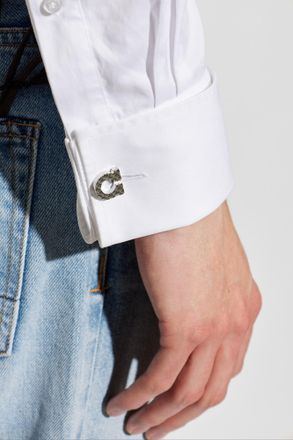 Ferragamo Brass Cufflinks In The Shape Of A Logo, Mens, Silver