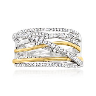 Ross-Simons Diamond Highway Ring in Sterling Silver With 14kt Yellow Gold