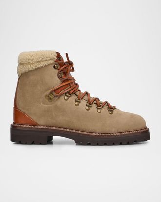 Ralph Lauren Purple Label Halpin Shearling-Trim Calf-Suede Boot