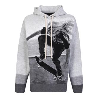 Palm Angels Hoodies, male, Gray, XS, Graphic Print Hooded Sweatshirt