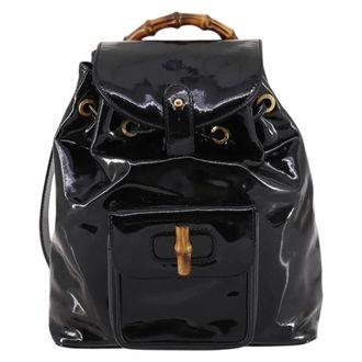 Gucci Vintage Bamboo Patent Black Patent_Leather Backpack Bag (Pre-Owned)