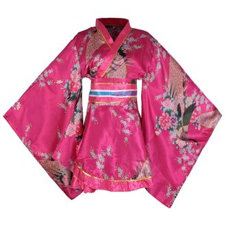 Generic Womens Sexy Short Kimono Costume Adult Japanese Geisha Yukata Prints Gown Fancy Dress with Belt (27 Rose Red, One Size)