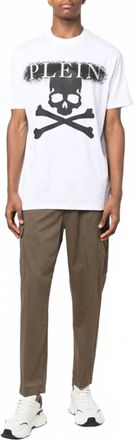 Philipp Plein Rhinestone Logo Skull T-Shirt In White