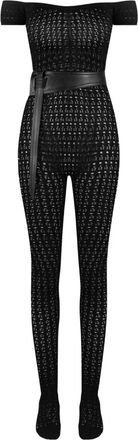 Manière De Voir Tuta intera Martine con scollo Bardot, cintura e lavorazione pointelle - Nero