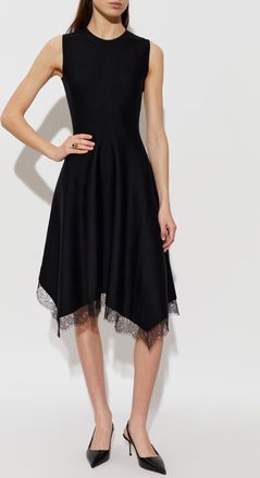 Alexander McQueen Asymmetrical Dress With Lace Trim, Womens, Black