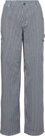 Sofie Schnoor Donkerblauwe Gestreepte Cargo Broek - Dames - Straight fit broeken - Blauw - L - Katoen - Broeken