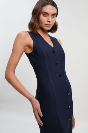Karen Millen Womens Figure Form Bandage Button Through Pencil Midi Dress - Navy - Size X-Small