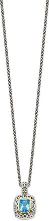 Diamond2Deal Sterling Silver with 14K Accent Cushion Light Swiss Blue Topaz Pendant Necklace