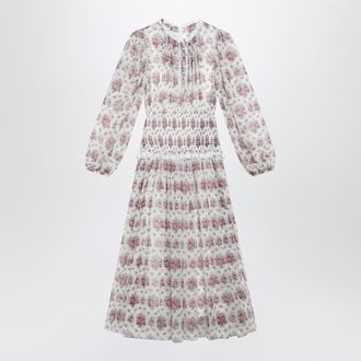 Dolce & Gabbana Long chiffon dress with floral bouquet print, white
