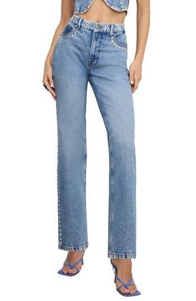 Good American Good Icon Stud Straight Leg Jeans in Indigo895 at Nordstrom Rack, Size 18