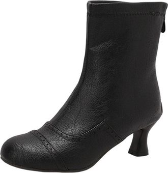 Generic Black Womens Round Toe Ankle Boots with Zipper and High Heel Design for Everyday Winter Outfits Comfortable Pu Leather Construction