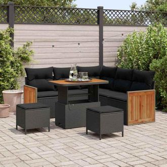 vidaXL Vidaxl - Conjunto De Sof&aacute; De Jard&iacute;n 8 Pcs Negro 90 X 55 X 71 Cm