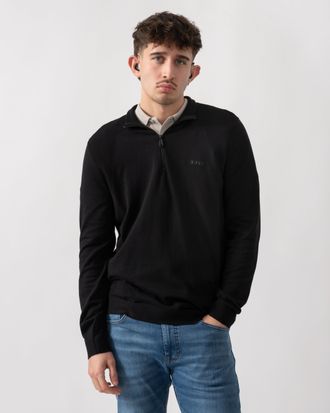 HUGO BOSS Mens Momentum-Lite 1/4 Zip Jumper in Black Cotton - Size X-Large