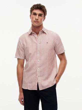 Tommy Hilfiger Mens Regular Fit Striped Cotton-Linen Shirt - Orange - XXL