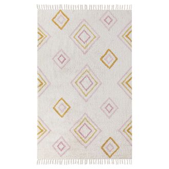 Beliani Beliani - Alfombra Rectanguar Moderna De Algod&oacute;n Con Formas Geom&eacute;tricas En Color Blanco Crema 140 X 200 Cm Lashe