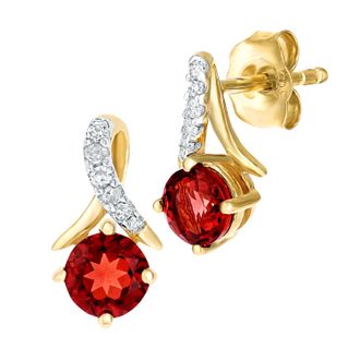 Diamant L'éternel 9ct geelgouden 0,7ct granaat en 0,05ct diamanten oorbellen