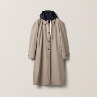 Miu Miu Reversible Single-breasted Panama Cotton And Technical Pong&eacute; Coat, Woman, Clay/navy, Size 36
