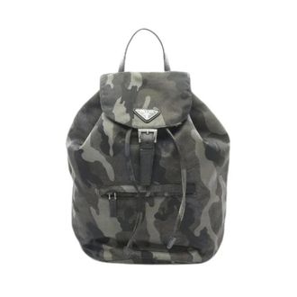 Prada Pre-owned Backpacks, female, Green, Size: ONE SIZE Pre-owned Tessuto Camoufl Nylon Leather Backpack