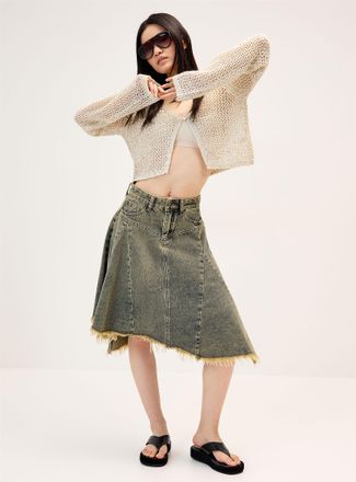 Twik Womens Asymmetrical finish denim midi skirt