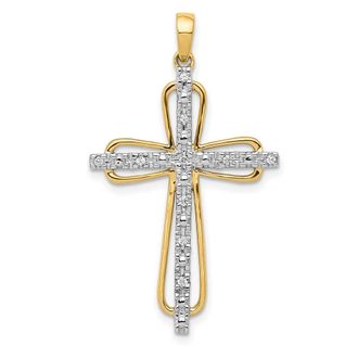 Diamond2Deal 14k Yellow Gold and White Rhodium.06 carat Diamond Cross Pendant