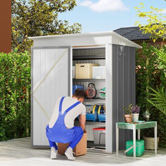 OUTSUNNY Steel Garden Shed, Small Lean-to Shed for Bike in Grey