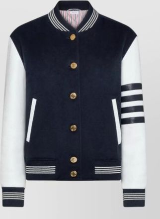 Thom Browne relaxed fit varsity jacket leather sleeves