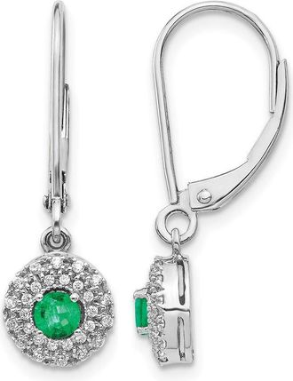 Diamond2Deal 14k White Gold 1/5 Ct Lab Grown Diamond and Created Emerald Halo Dangle Earrings