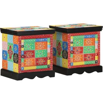 vidaXL Vidaxl - Mesilla De Noche 2uds Multicolor 40x35x45cm Madera Maciza Mango