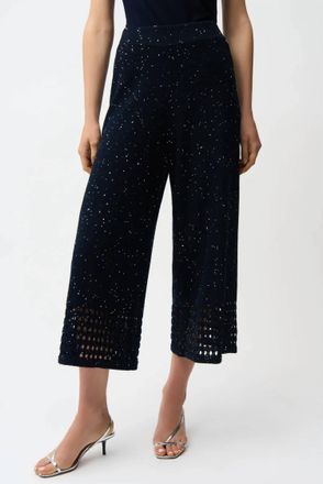 Joseph Ribkoff Sequined Open Knit Pull-On Culotte Pants In Midnight Blue