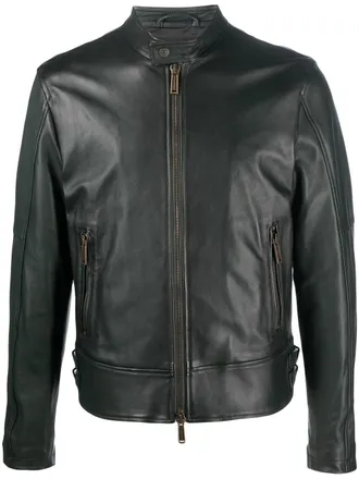 Dsquared2 leather biker jacket - men - Sheepskin/Cotton - 50 - Green