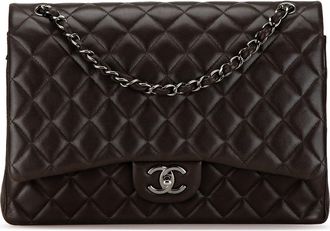 Chanel Pre-owned Womens Classic Jumbo Lambskin Quilted Bag - Dark Brown Leather - One Size
