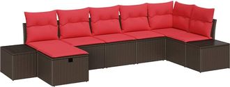 vidaXL Conjunto De Sof&aacute; De Jard&iacute;n 7 Uds. Marr&oacute;n Rat&aacute;n Sint&eacute;tico Vidaxl
