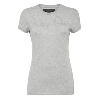 Philipp Plein Tops, Dames, Grijs, XL, Katoen, T-Shirt Ronde Hals