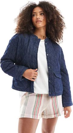 Only quilted denim jacket with front pocket detail in dark blue