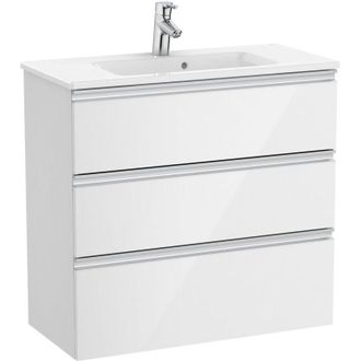 Roca Roca - Pack Unik Mueble Base Compacto De 3 Cajones + Lavabo The Gap Color: Blanco Brillo - Medidas: 805x380x759 Mm