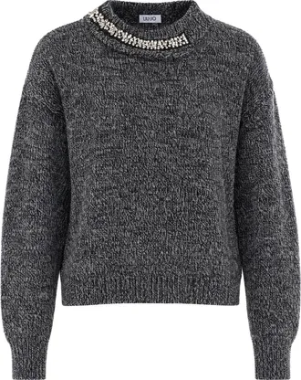 Liu Jo Melange Rhinestone Short Sweater
