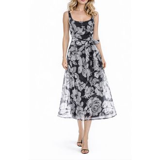 Marina Rossini Floral Organza Cocktail Dress in Black/White at Nordstrom Rack, Size Large