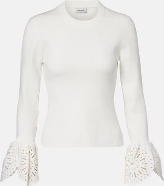 SIMKHAI Ferrera broderie anglaise ribbed-knit top