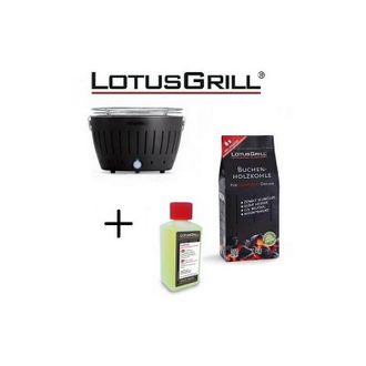 Lotus Grill Barbacoa Negra Con Pilas Y Cable De Alimentaci&oacute;n Usb + 1kg De Carb&oacute;n De Haya + Gel Combustible Inodoro Para Barbacoa 200ml -lotus Grill
