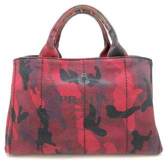 Prada Canapa Red Color Canvas Tote Bag (Pre-Owned)