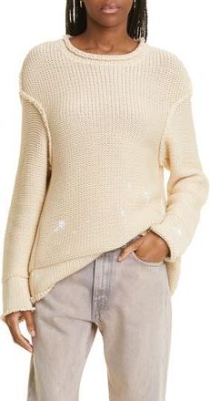 R13 Boxy Paint Splatter Rolled Edge Sweater in Natural With Paint Splatter at Nordstrom Rack, Size Medium