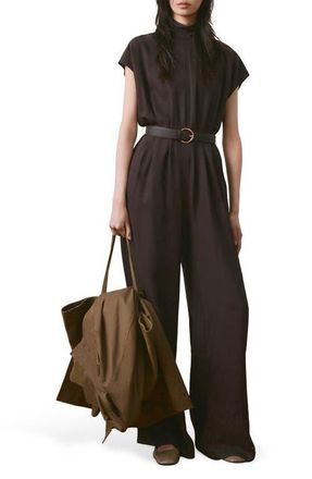 Mango Cap Sleeve Belted Jumpsuit in Chocolate at Nordstrom, Size X-Small